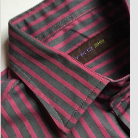 ETRO red & gray striped cotton shirt  Sz 15.5-39 made in Italy 🇮🇹 - Picture 1 of 6